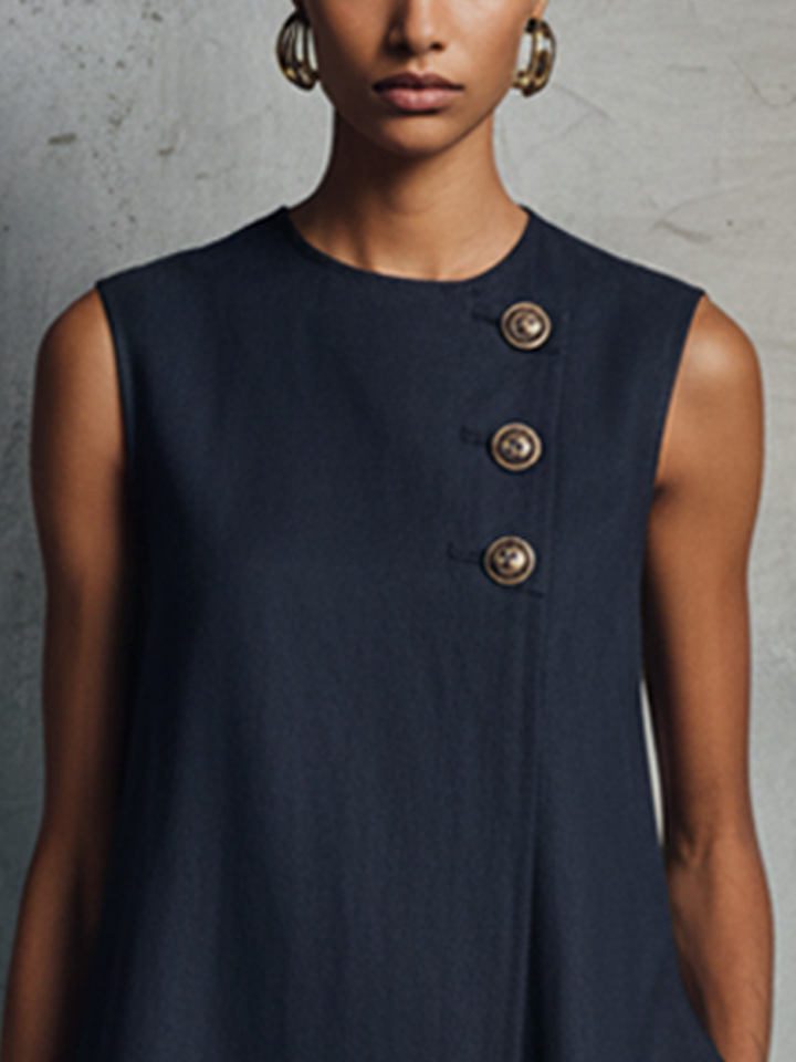 Aubrey Asymmetric Button Mini Dress - side view
