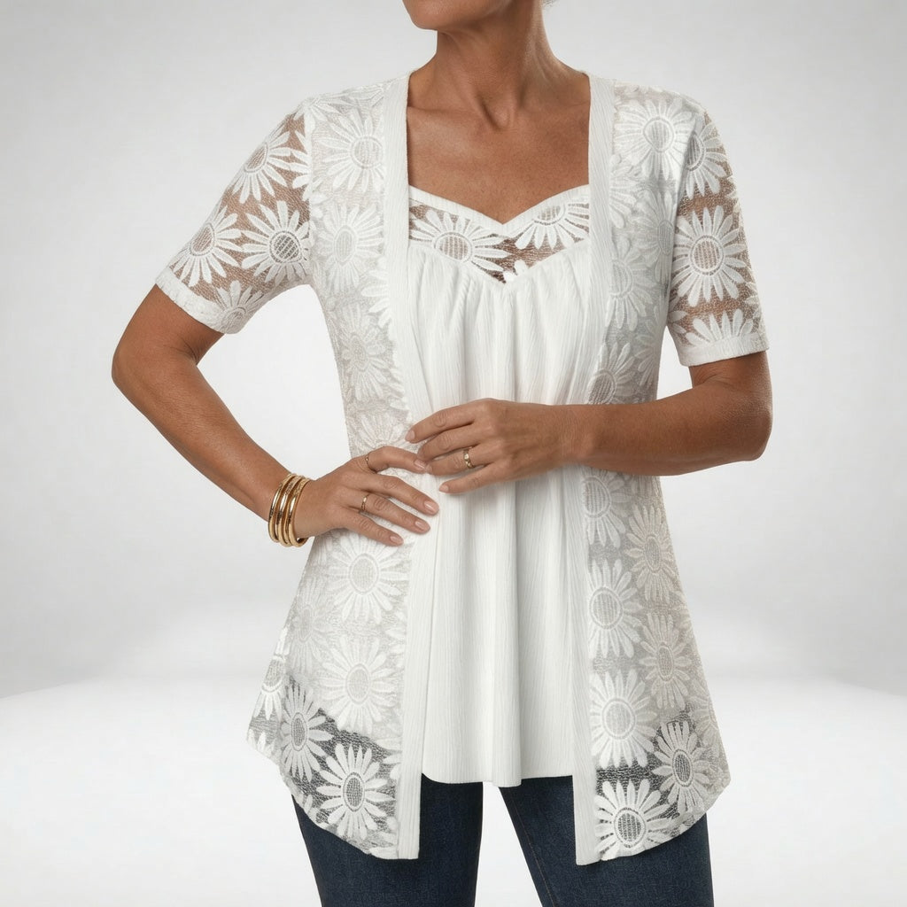 Abbey Elegant White Lace Blouse