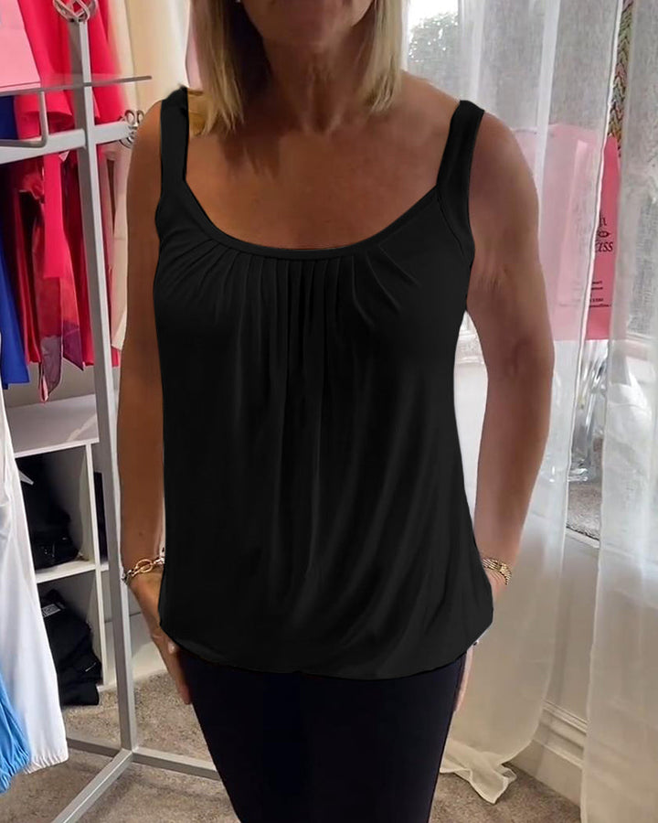 Nancy pleated sleeveless top in black, front close-up
