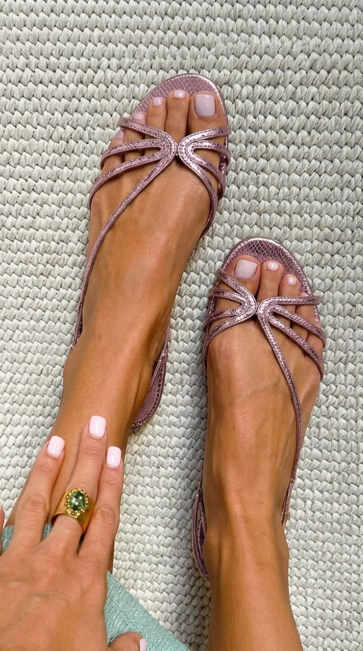 Amelia - Metallic Bow Flat Sandals