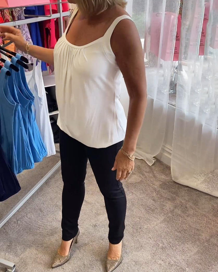 Nancy pleated sleeveless top in white, side view