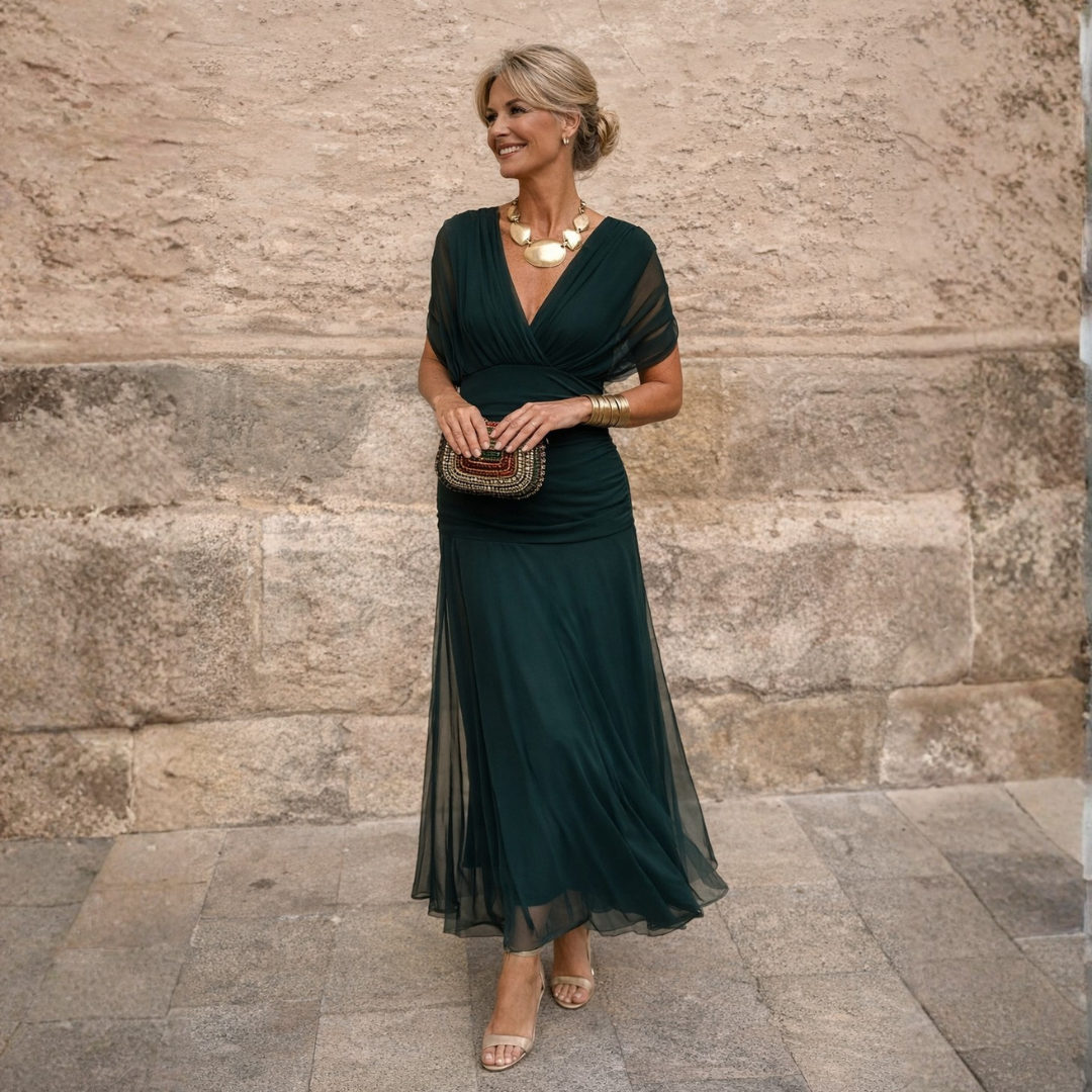 Norma product photo - camel jumpsuit (mismatched image, not this chiffon dress)