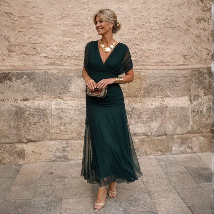 Norma product photo - camel jumpsuit (mismatched image, not this chiffon dress)
