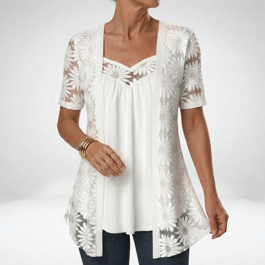 Abbey Elegant White Lace Blouse