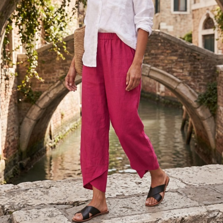 Close-up of waistband and fit detail on the Frances pants