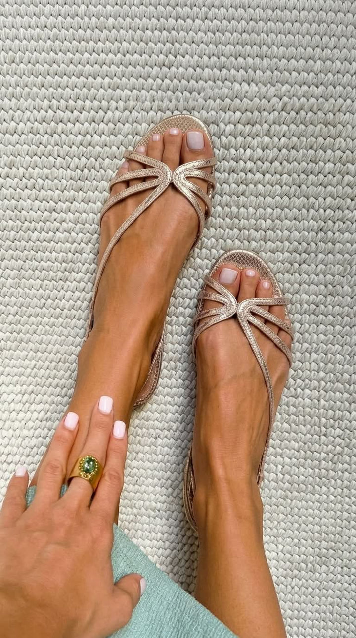 Amelia - Metallic Bow Flat Sandals