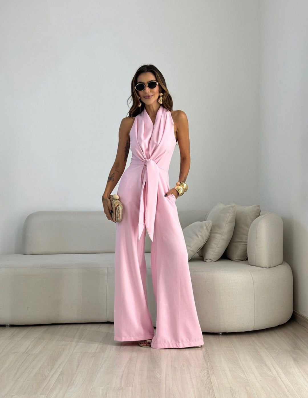Doris elegant jumpsuit in pink, front view