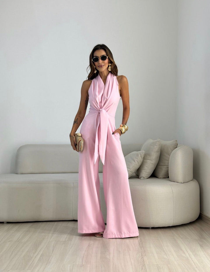 Doris elegant jumpsuit in pink, front view