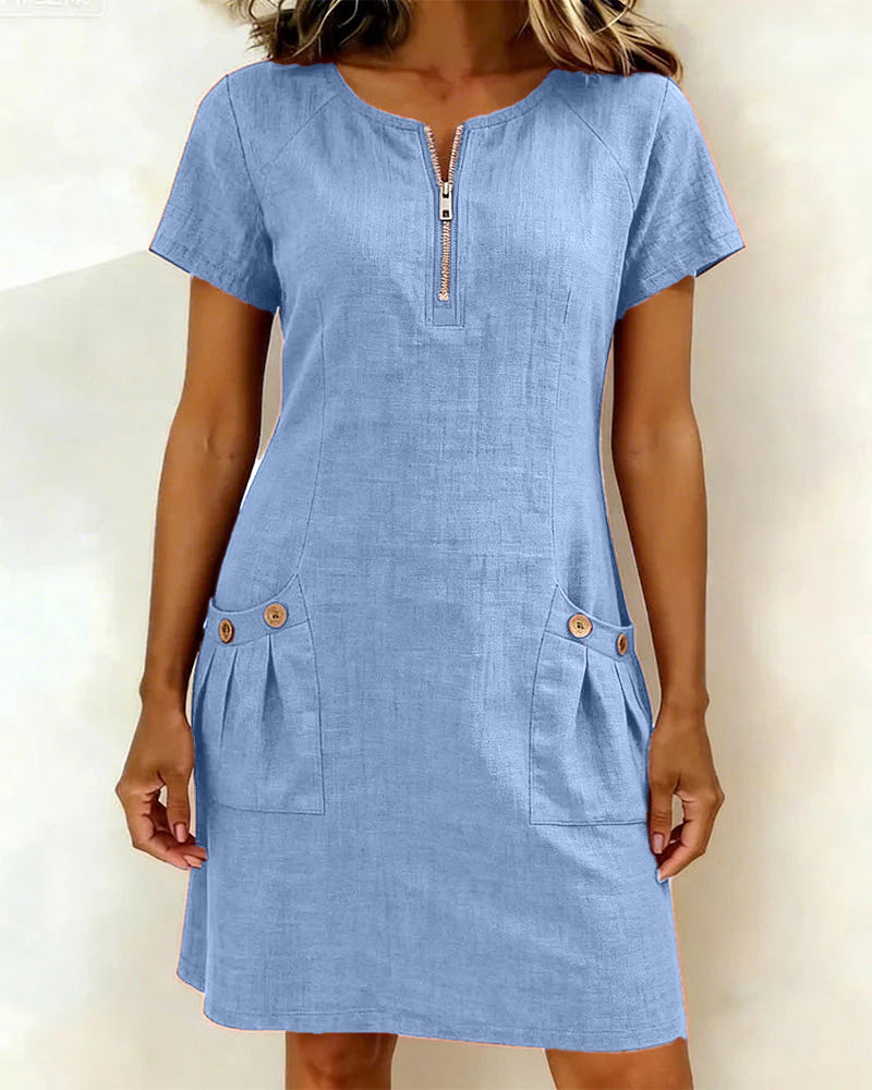 Front view of the Judith cotton-linen A-line dress