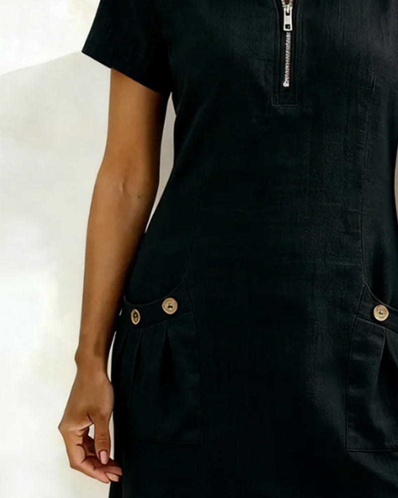 Front view of the Judith cotton-linen A-line dress