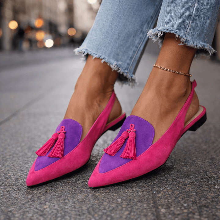 Beverly sandal shown in the Pink and Mustard colorway
