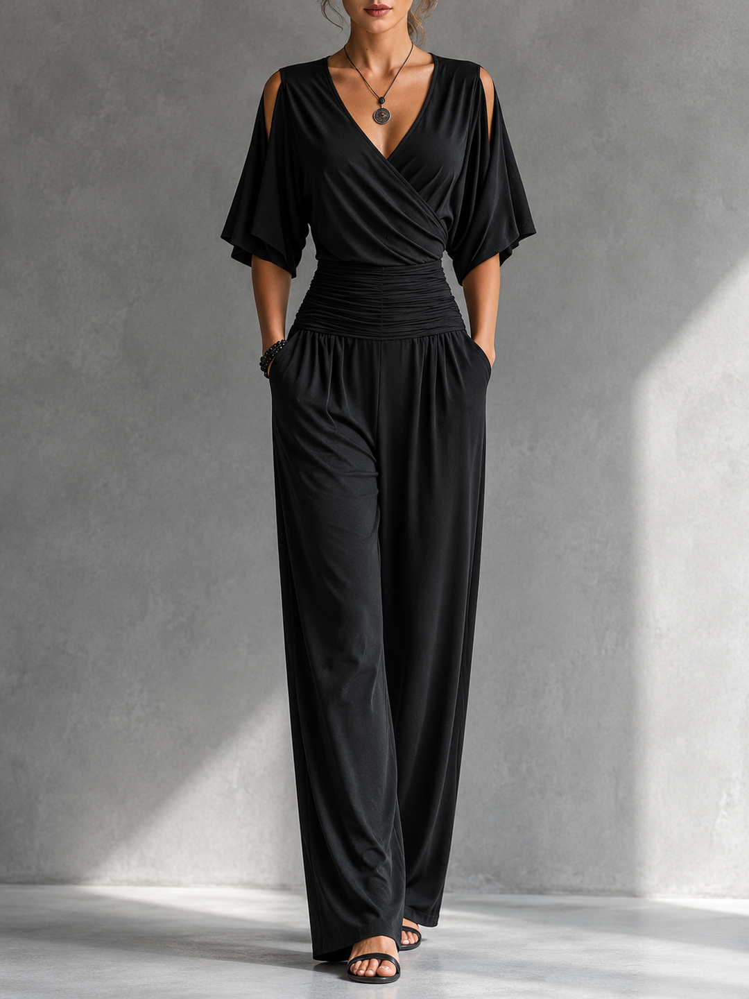 Rosemary Wrap V-Neck Jumpsuit side view