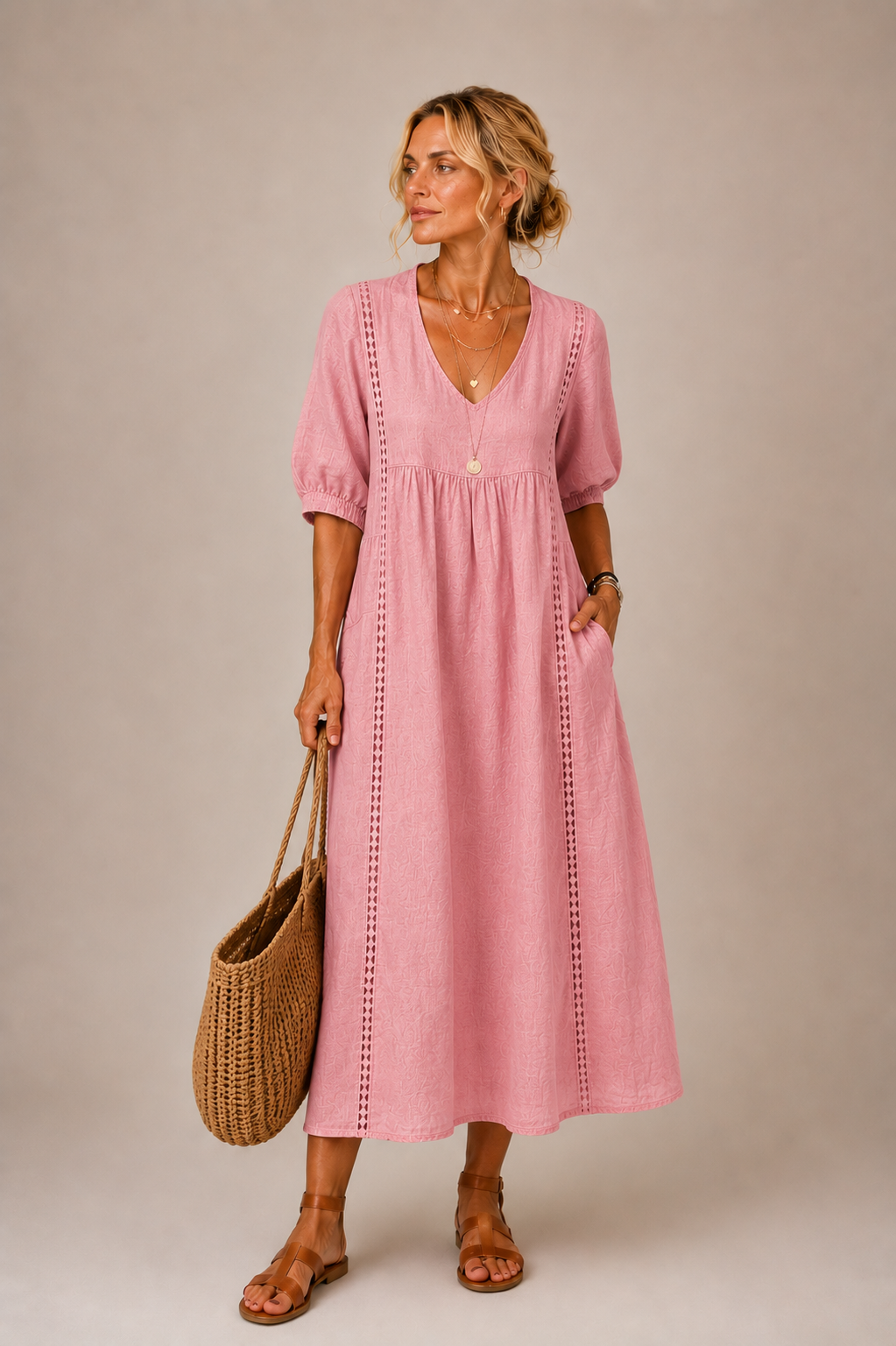 Christine Dress | Lace Trim V-Neck Midi | W & B