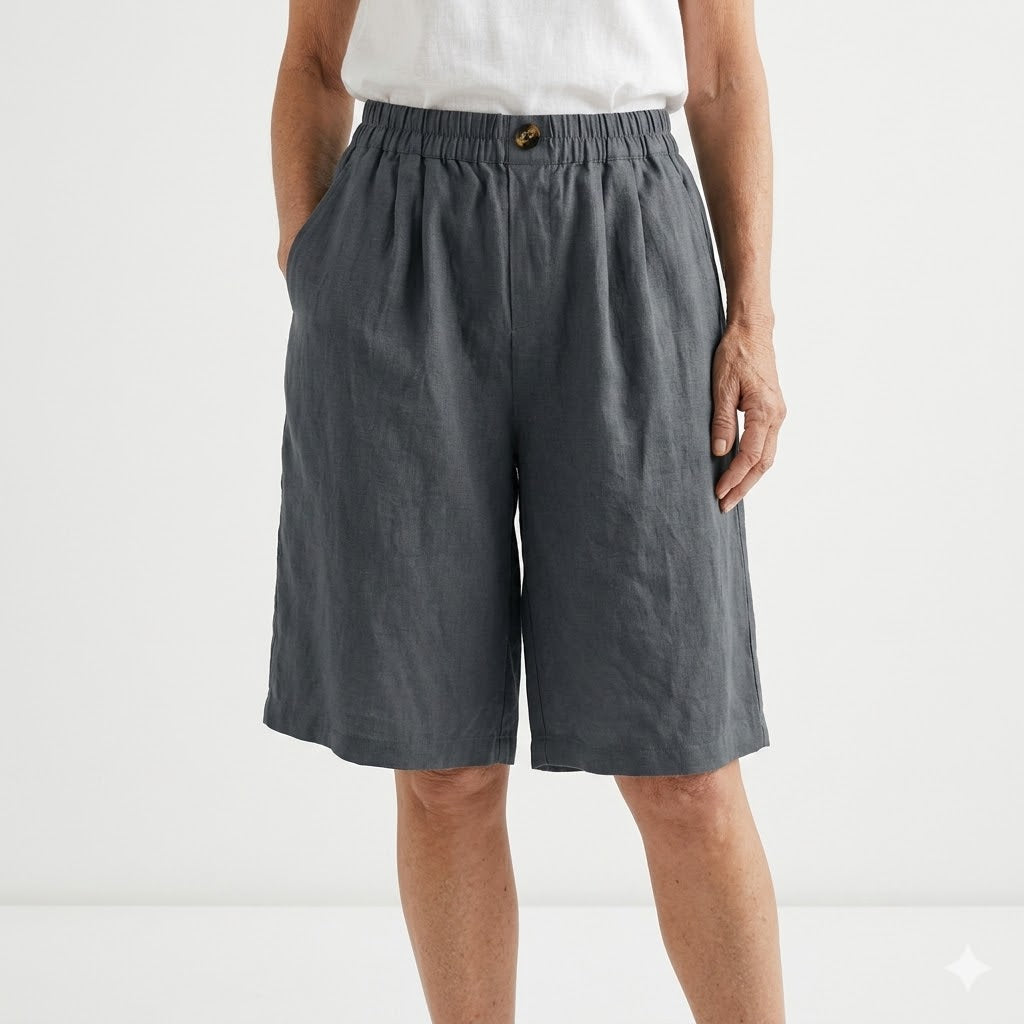 Dorothy Elastic-Waist Summer Shorts in Dark Grey