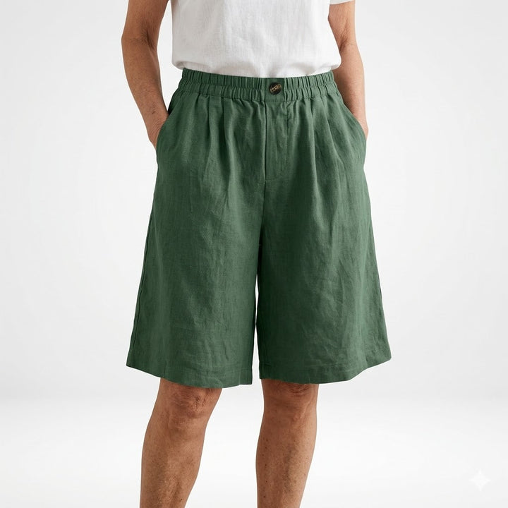 Dorothy Elastic-Waist Summer Shorts in Green