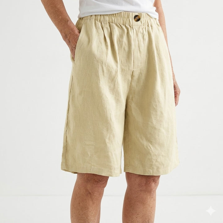 Dorothy Elastic-Waist Summer Shorts in Khaki