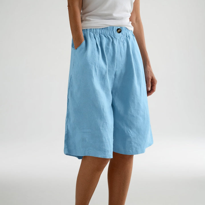 Dorothy Elastic-Waist Summer Shorts in Sky Blue