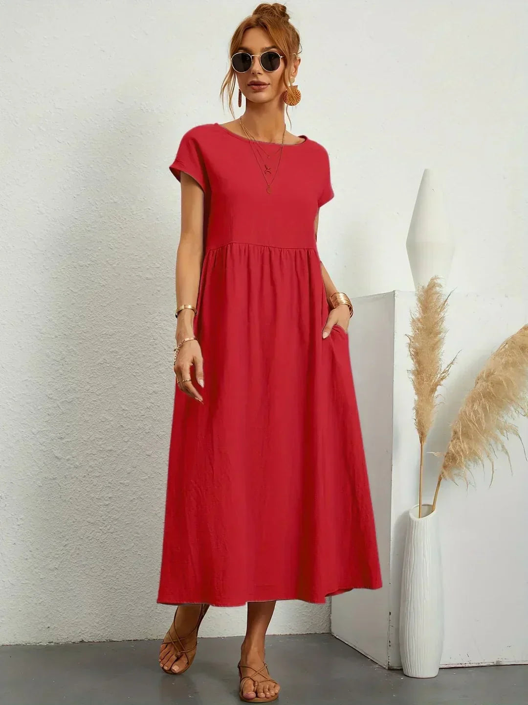 Xenia Classic Pleated Midi Dress