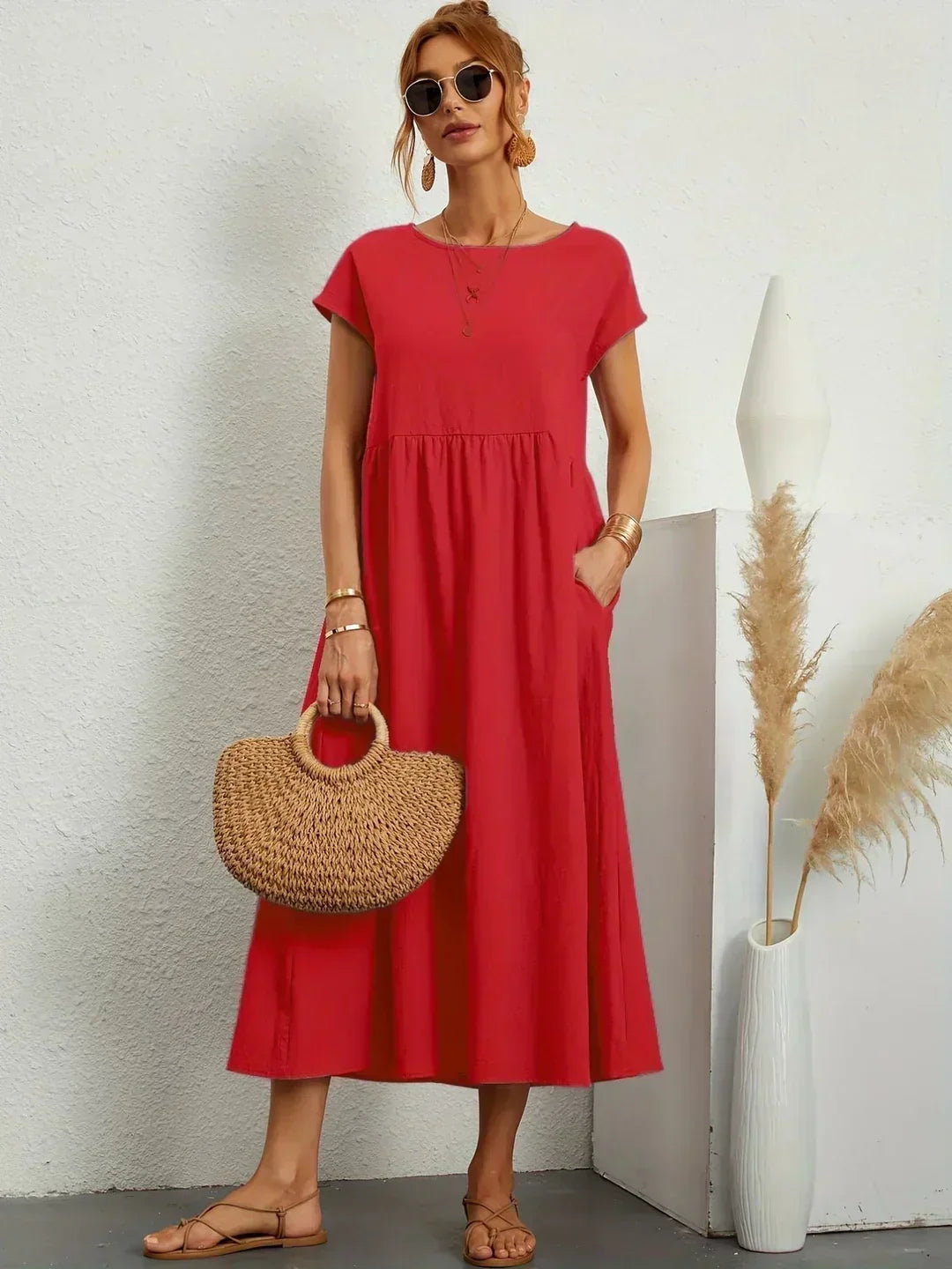 Xenia Classic Pleated Midi Dress
