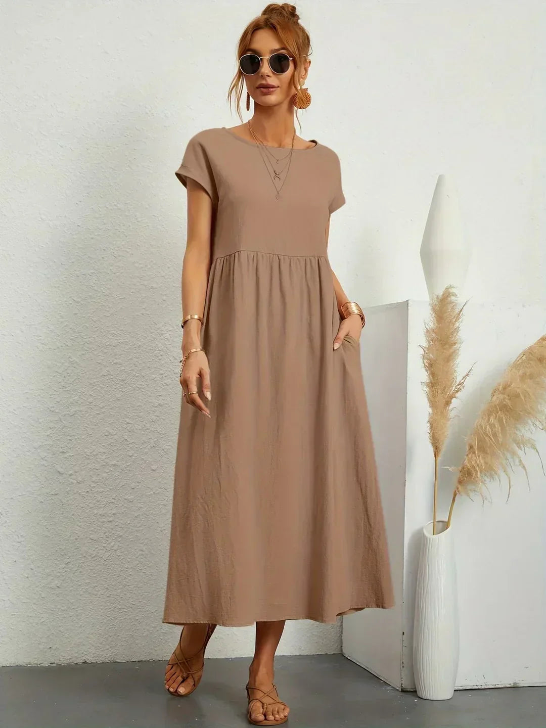 Xenia Classic Pleated Midi Dress