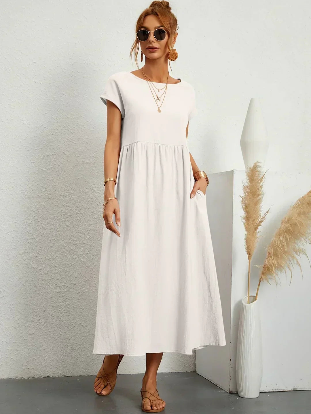 Xenia Classic Pleated Midi Dress