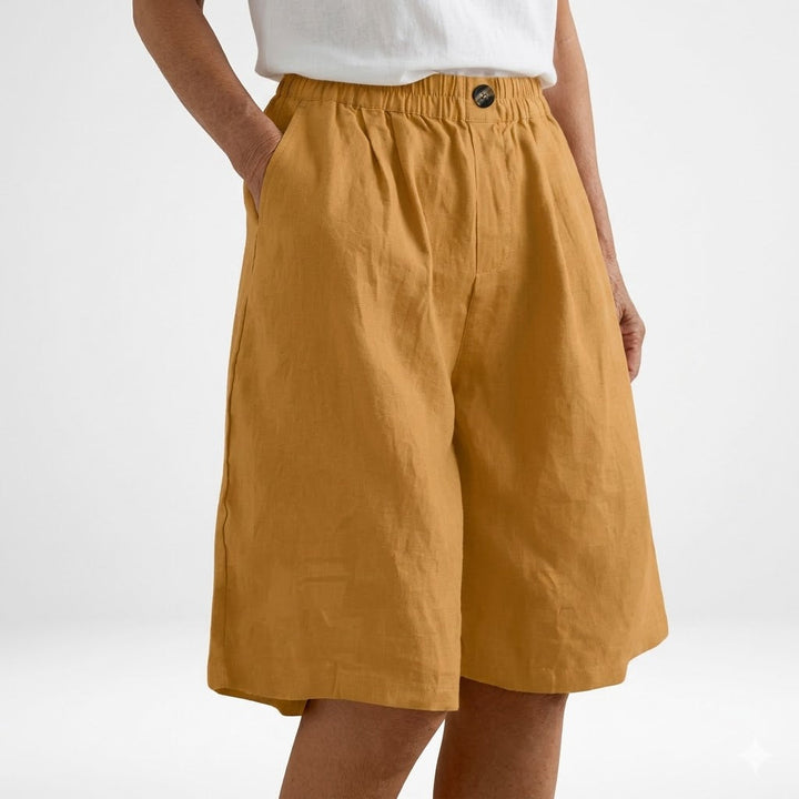 Dorothy Elastic-Waist Summer Shorts in Yellow