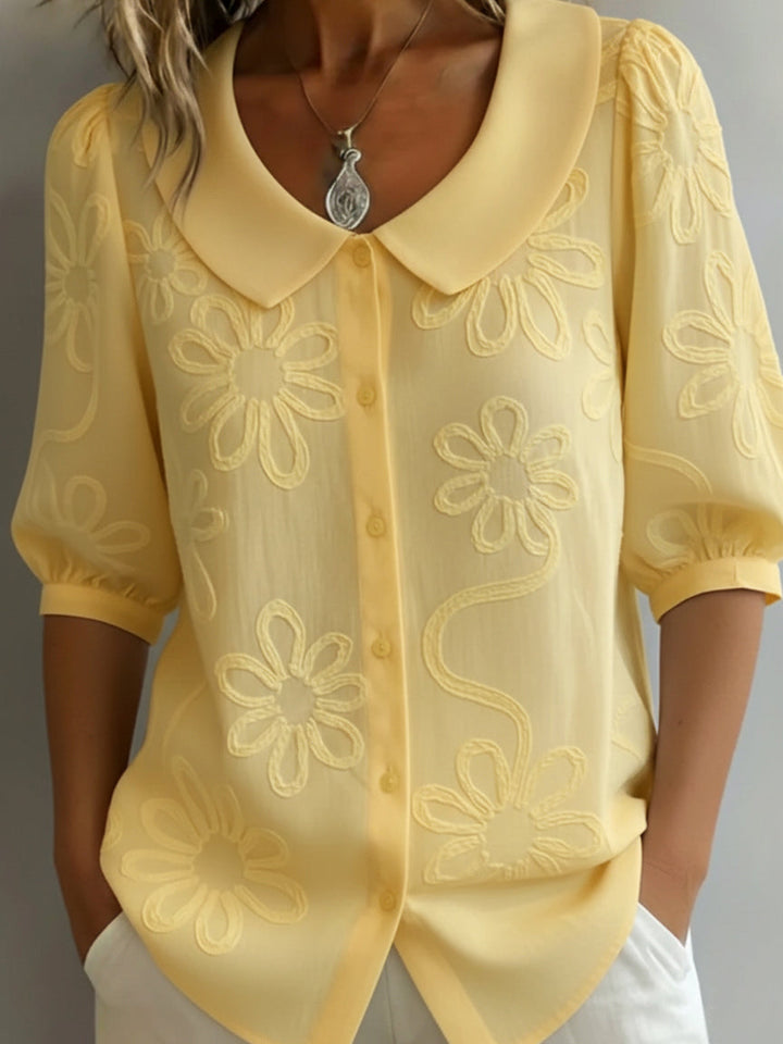 Vivian floral embroidered blouse in yellow