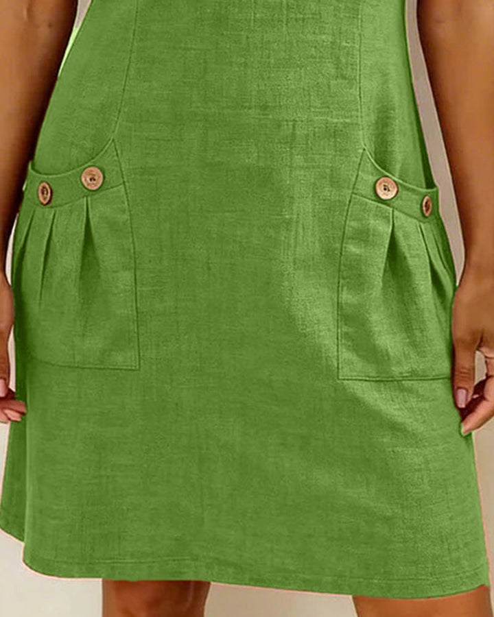 Full-length view of the Judith dress above-the-knee hem