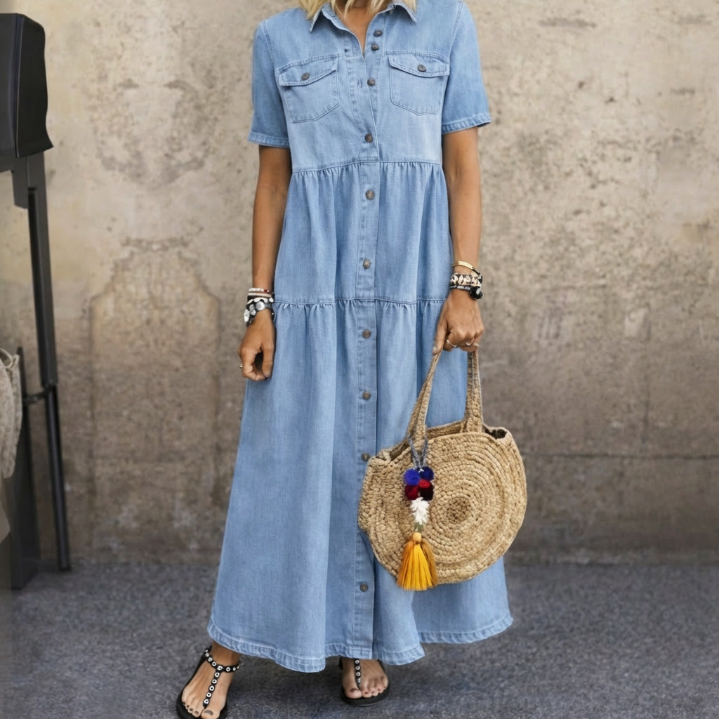 Estelle Button-Front Midi Dress - front view