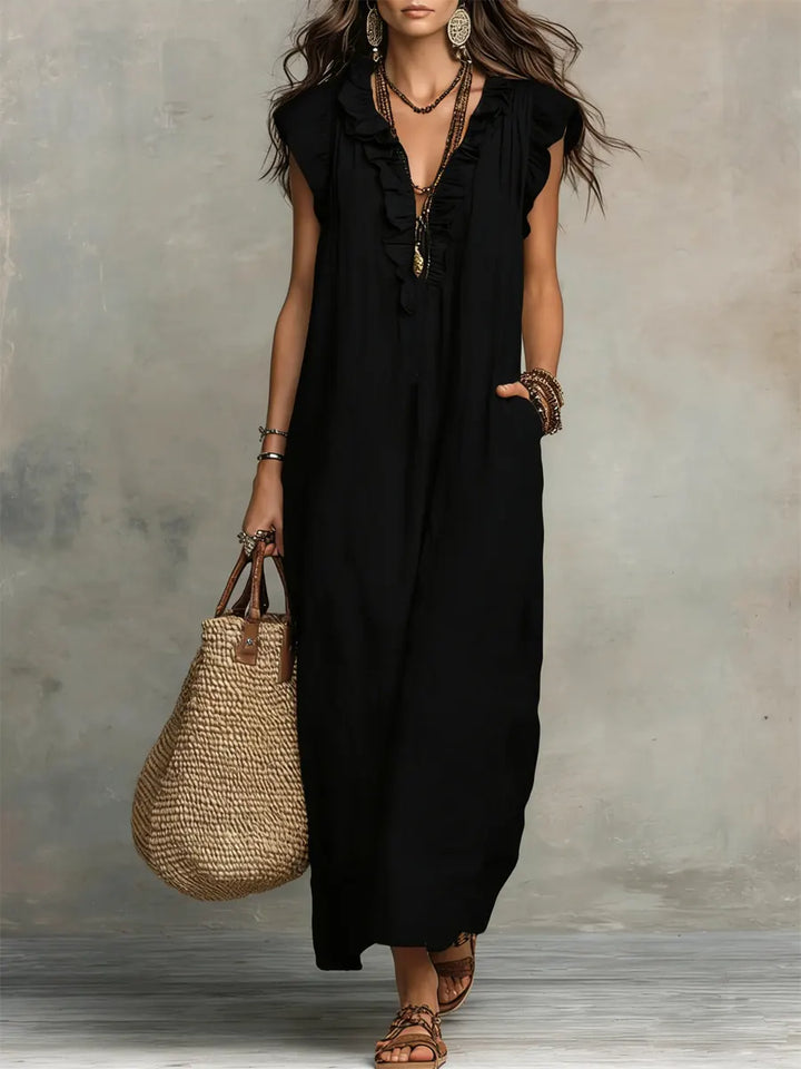 Paige - Ruffled V-Neck Linen Dress