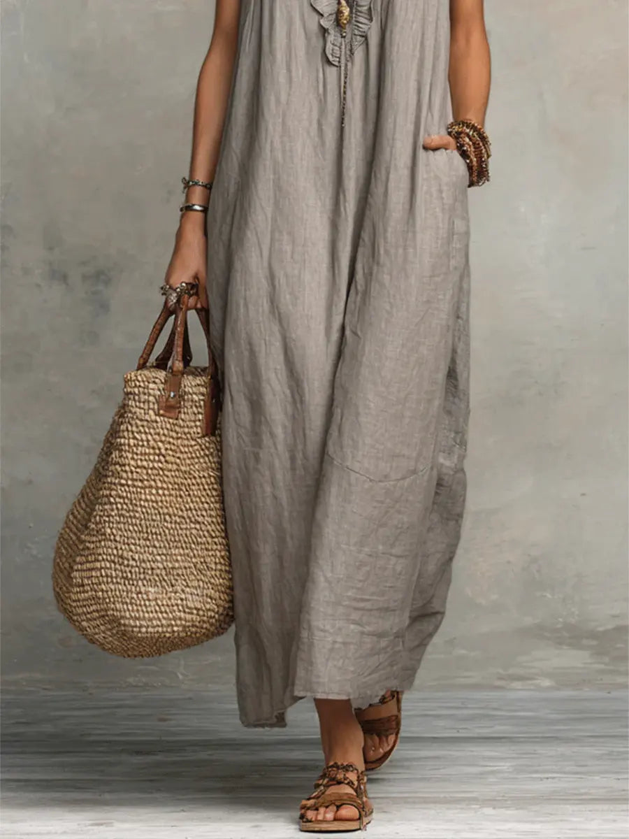 Paige - Ruffled V-Neck Linen Dress