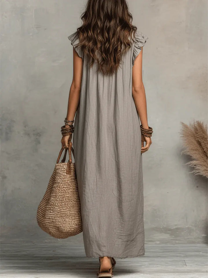 Paige - Ruffled V-Neck Linen Dress