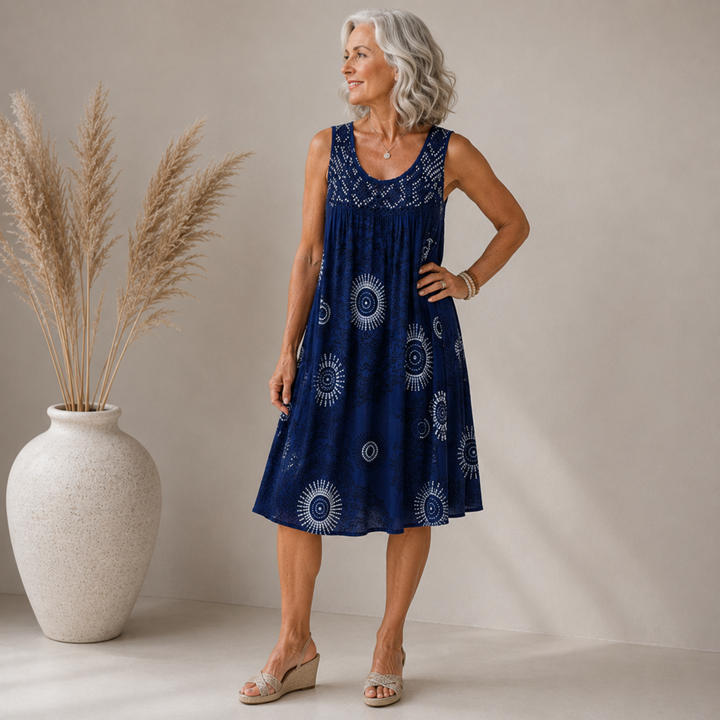 Velma artistic print flowy dress, front view