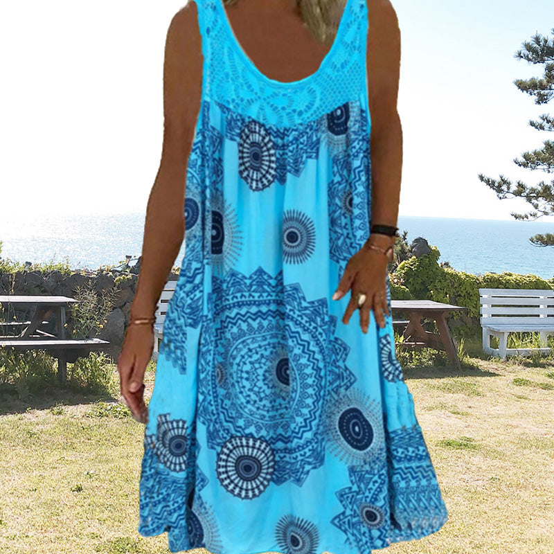 Velma artistic print flowy dress, second alternate detail view